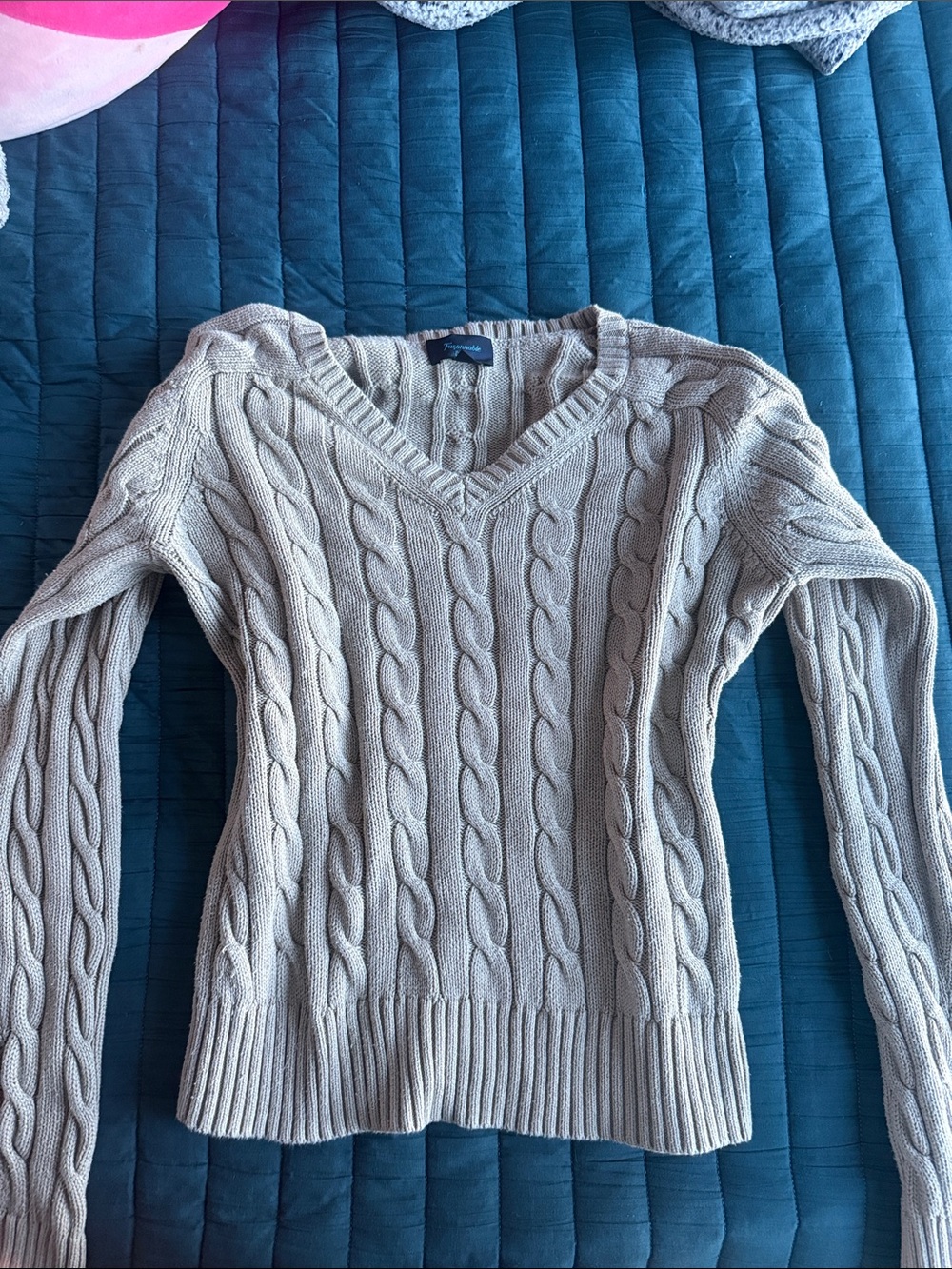 Faconnable Beige Cable-Knit V-Neck Sweater